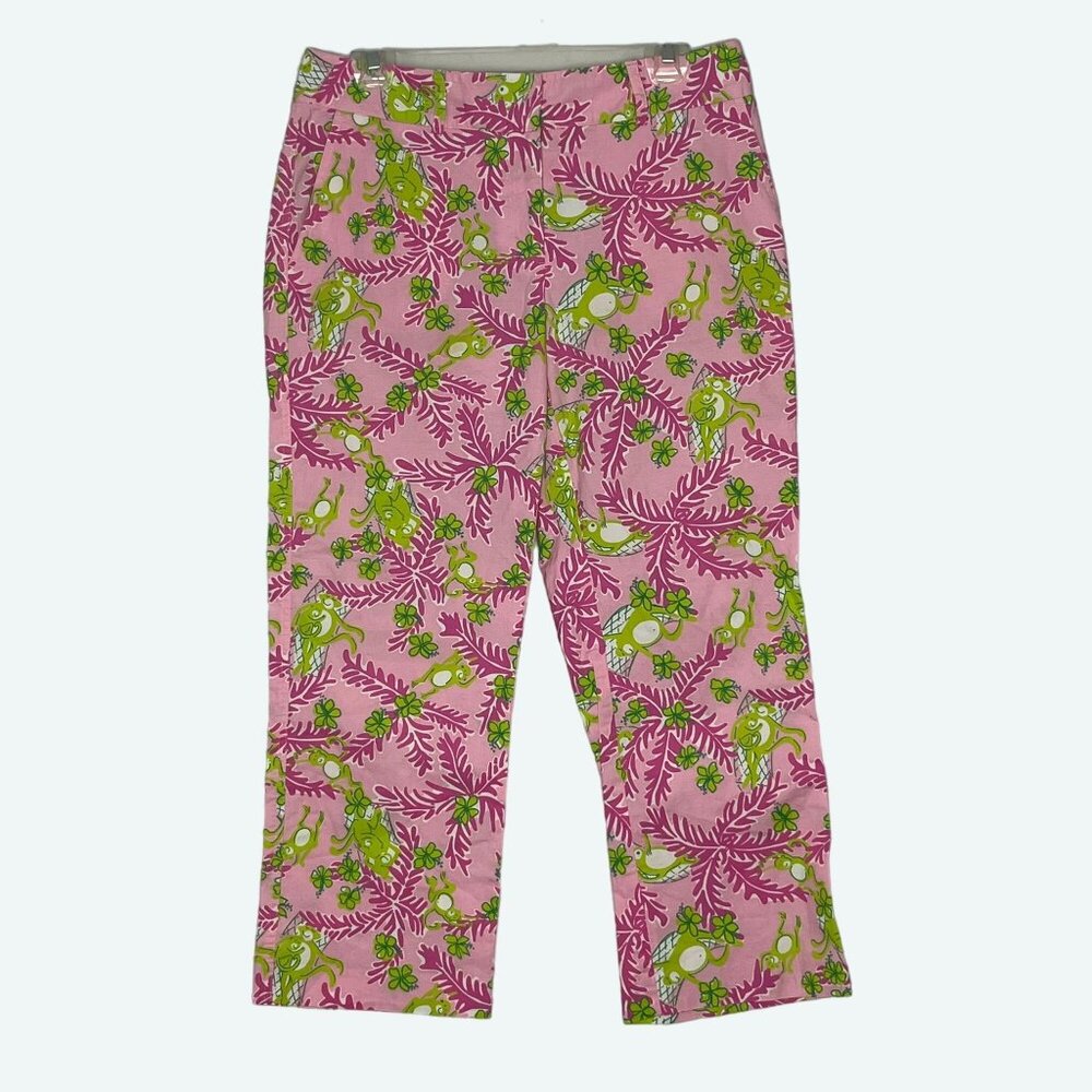 Lilly Pulitzer Vintage Pink & Green Monkey‎ Print Cotton Blend Crop Pants Size 6